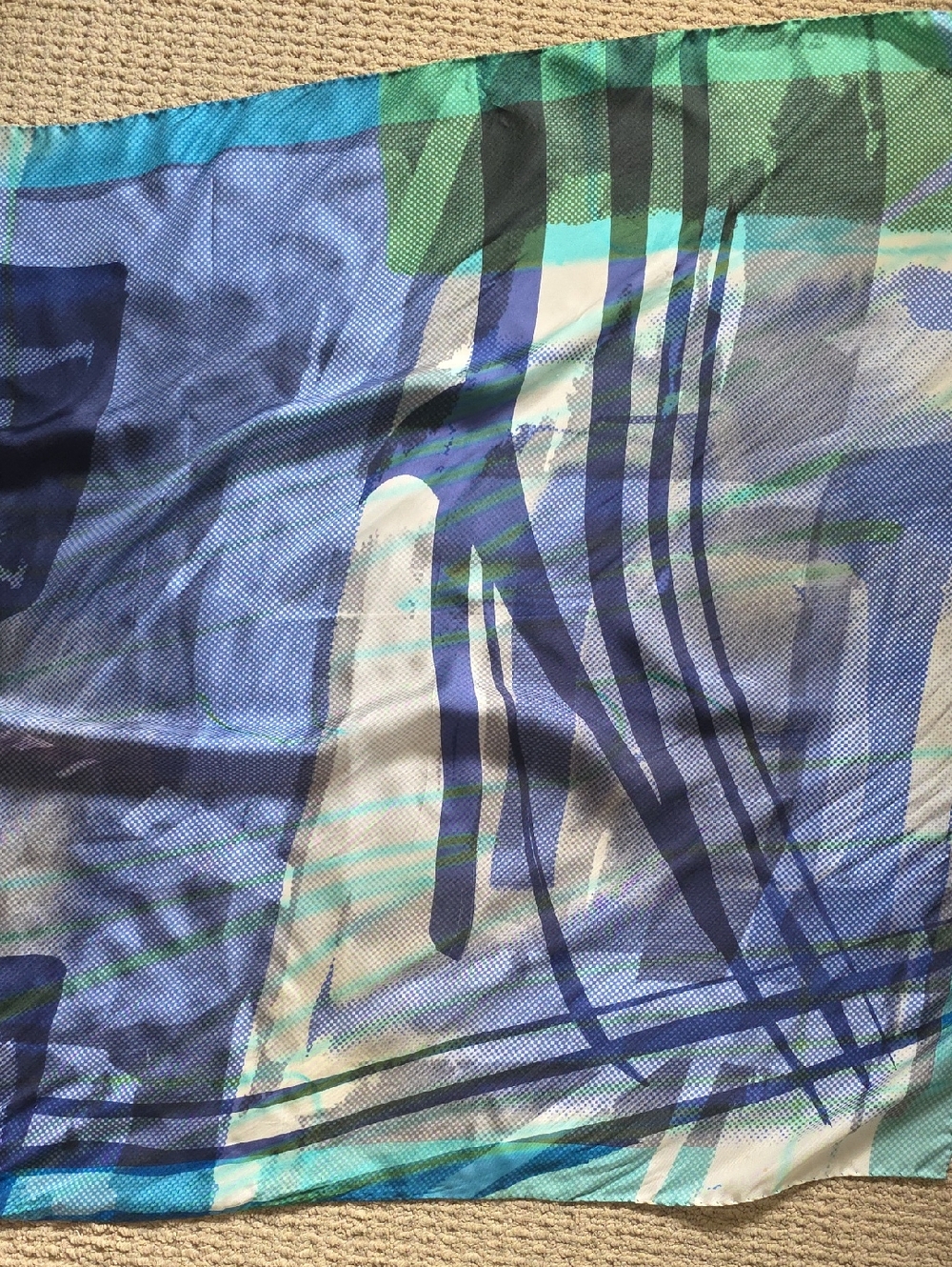 Abstract Blue & Green Silk Scarf